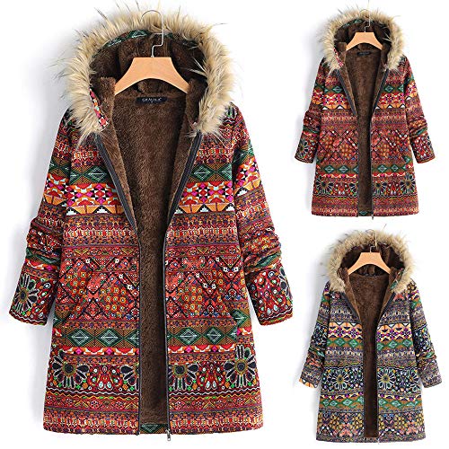Womens Winter Warm Outwear Floral Print Hooded Pockets Vintage Oversize Coats Jacket Waistcoat Duseedik (Green A, US:8/CN:L)