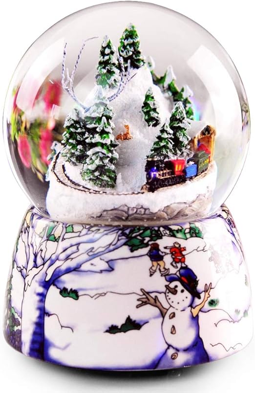 100mm Snow Mountain & Train Musical Snow Globe with LED Light and