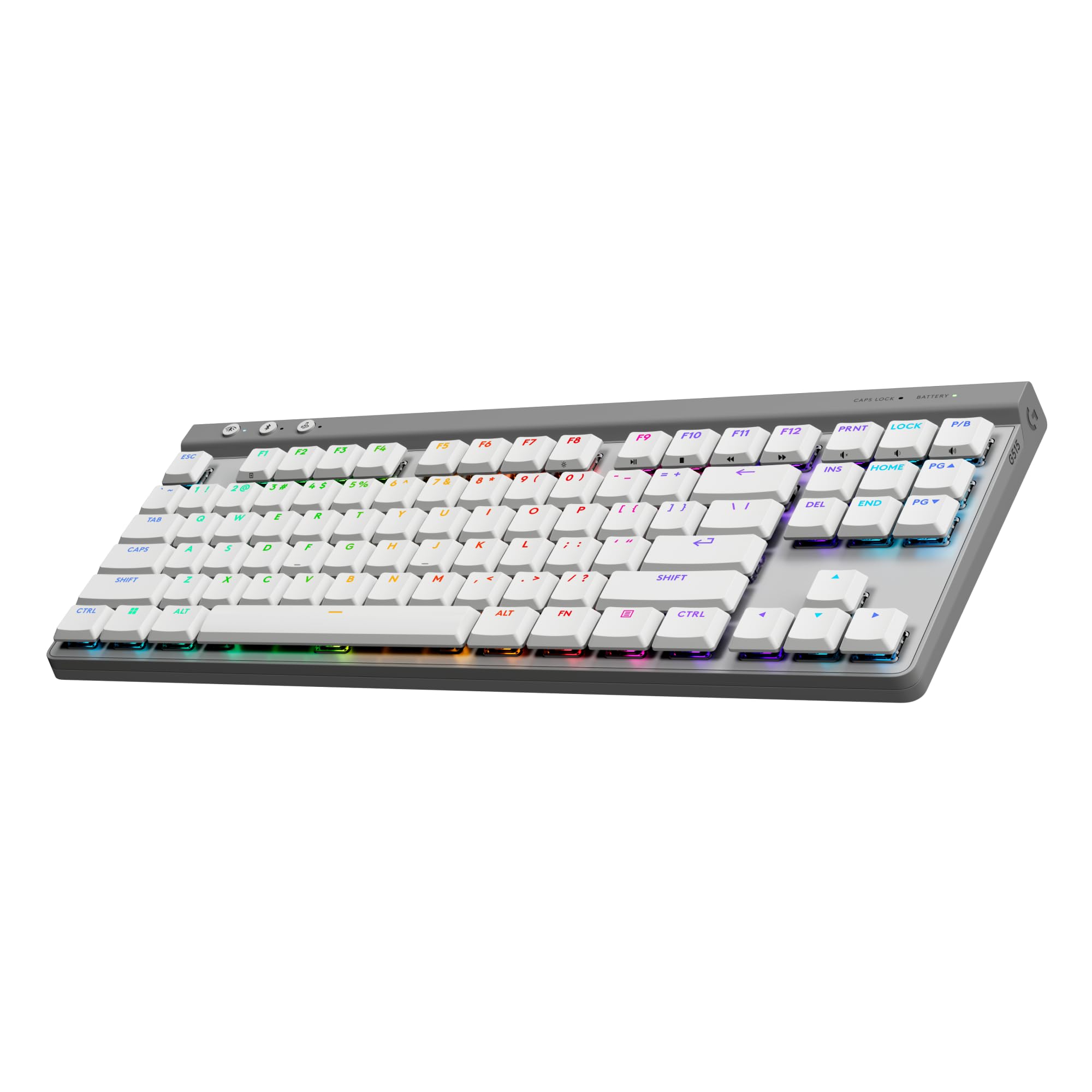 Logitech G515 Lightspeed TKL Low Profile Wireless Gaming Keyboard, LIGHTSYNC RGB, Thin Tenkeyless Design, Double-Shot PBT Keycaps, Linear (Red) Mechanical Switches - White Image Logitech G515 Lightspeed TKL Low Profile Wireless Gaming Keyboard, LIGHTSYNC RGB, Thin Tenkeyless Design, Double-Shot PBT Keycaps, Linear (Red) Mechanical Switches - White Image