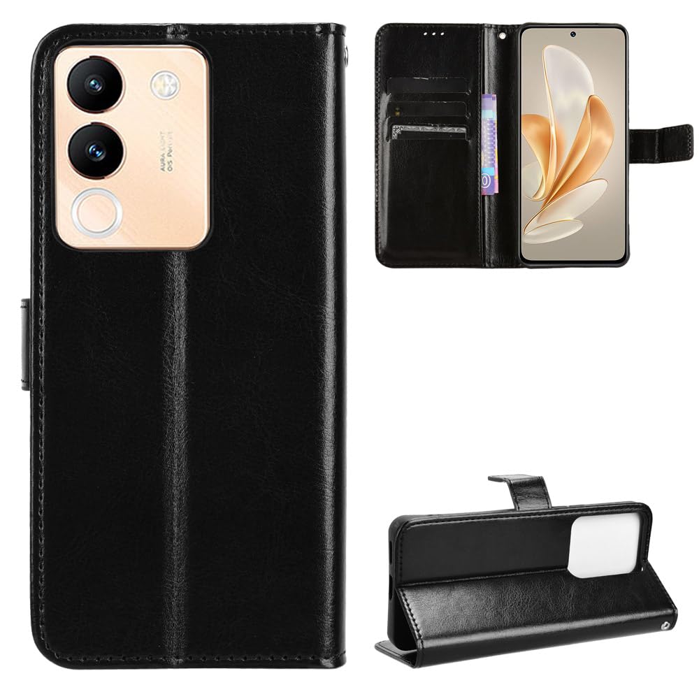 Vivo Y200 5G Case [Wallet Case] [Kickstand] [Card Slots] [Magnetic Flip Cover] Compatible with Vivo Y200 5G Smartphone(Black)