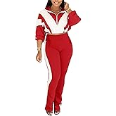 Womens 2 Piece Outfits Sets Casual Jumpsuits Track Suits for Women Set Colorblock Zip Up Cropped Jacket Pants Sweatsuits