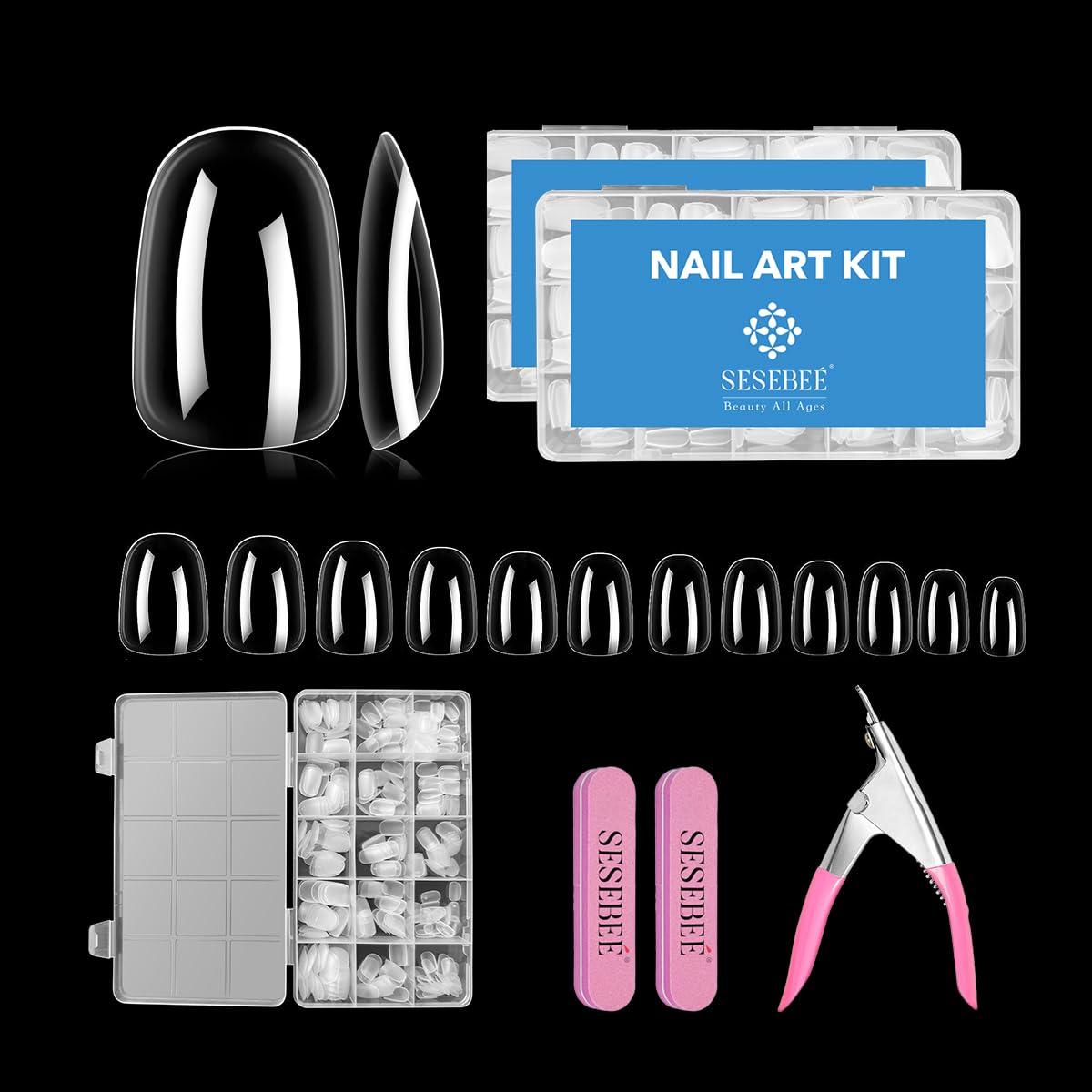 Gel Tips Nail Extension Kit, Fake Nail Tips 624PCS 12 Size with Nails Files Nail Clipper, Transparent Short Coffin False Nails Tips, Uv Nail Lamp Full Cover Gel Tips Kit for DIY Nail Salons Art