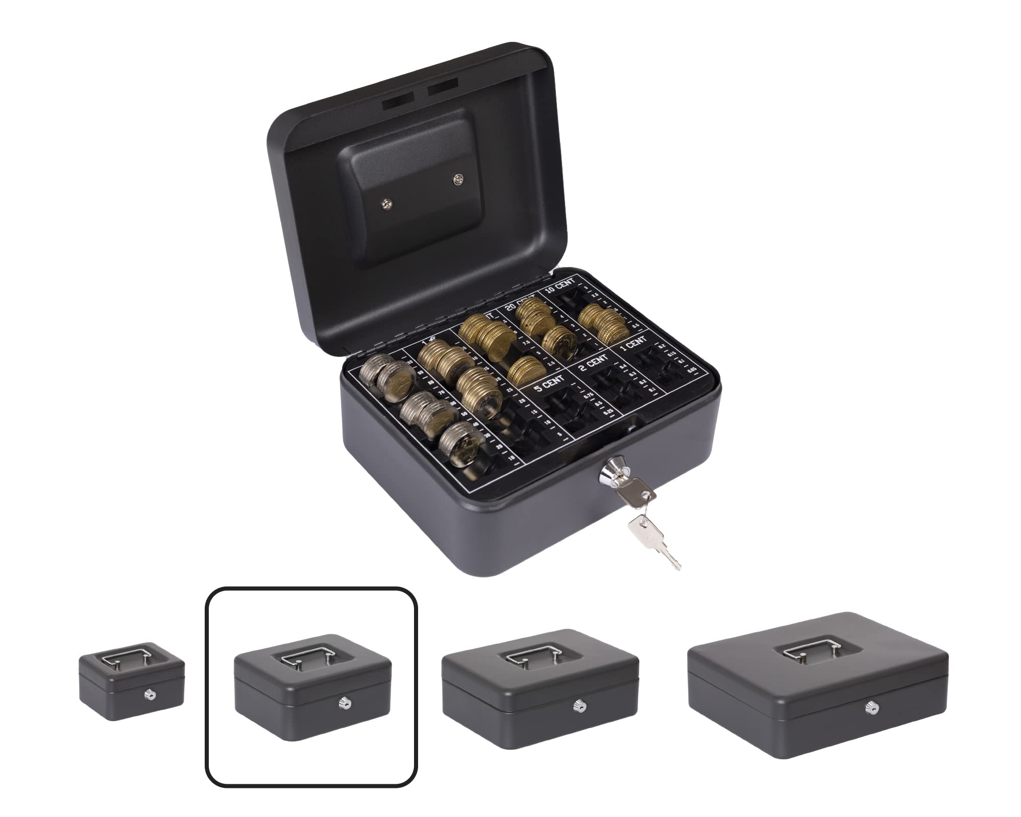 Arregui Elegant C9624-EUR Steel Flow Box with Coin Counter Tray, 20 cm Wide, Box, Black