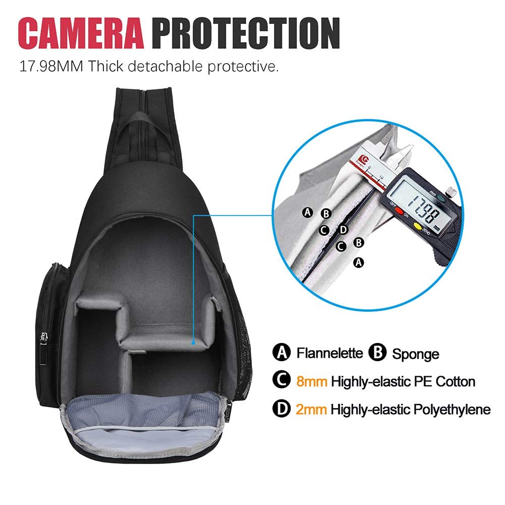 Cwatcun Sling Camera Bag, Camera Shoulder Crossbody Backpack, DSLR/SLR/Mirrorless Camera Case, Shockproof Photography Camera Chest Bag with Tripod Holder, Compatible with Canon/Nikon/Sony/Fuji