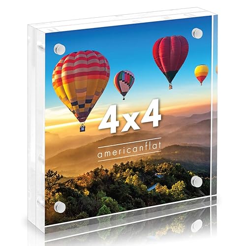 Americanflat 4x4 Acrylic Picture Frame - Double Sided Frames with Magnetic Corners - Transparent Acrylic Frames for Desk or Tabletop Display - 4x4 Picture Frame with Microfiber Cloth Included
