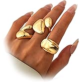Uarein Chunky Gold Statement Ring for Women Adjustable Thick Stackable Teardrop Dome Bold Rings Polished Cuddle Geometric Band Ring Minimalist Jewelry Gifts