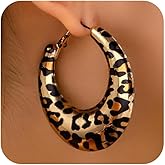 Leopard Print Earrings for Women Brown Geometric Teardrop Drop Dangle Earring Vintage Irregular Statement Fashion Party Jewelry Long Rectangular Quadrilateral Personalized Earring