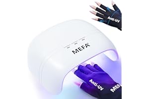 MEFA UV Nail Lamp with UV Gloves, 72W Light for Gel Nails with 21pcs Lamp Beads, 3 Times Dryer for Nail Polish Fast Curing, Professional UPF99+ Gloves for Gel Manicures Gifts for Women