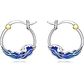 Wave Earrings 925 Sterling Silver Ocean Wave Hoop Earrings Beach Jewelry Gifts For Women Female Mother