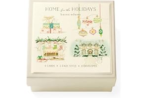 Karen Adams Home for the Holidays Christmas Holiday Gift Enclosure Box of 8 Assorted Cards with Envelopes Natural White