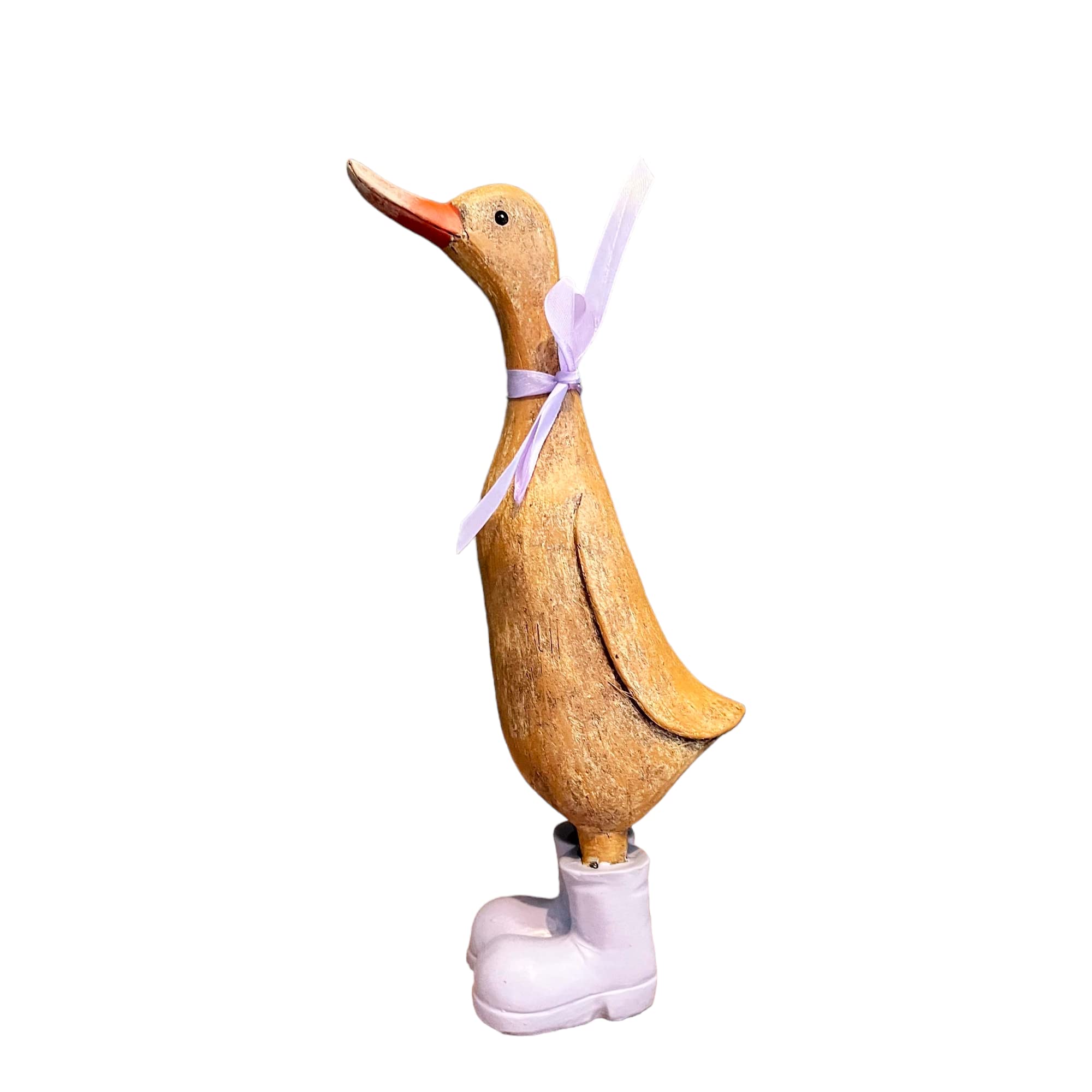 Cherish Home Darcey Duck Wooden Figurine Ornament with Purple Ribbon - Cute Decorative - Real Wood, 29.8cm x 15.1cm