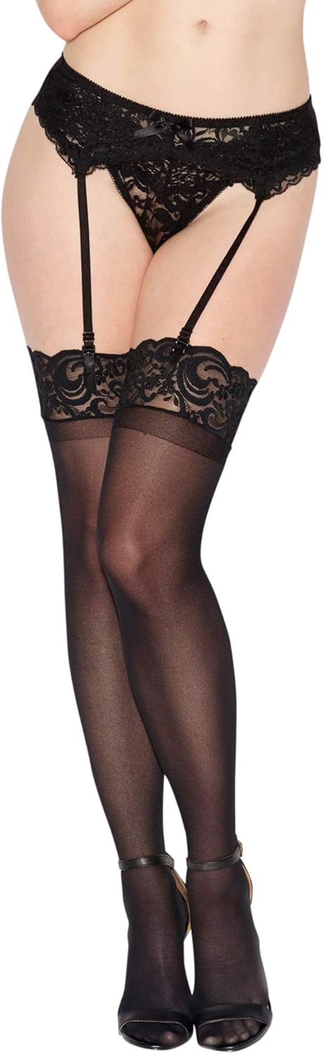Dreamgirl Women's Plus-Size Lace Top Sheer Thigh-High Stockings: Thigh High Stockings: Clothing