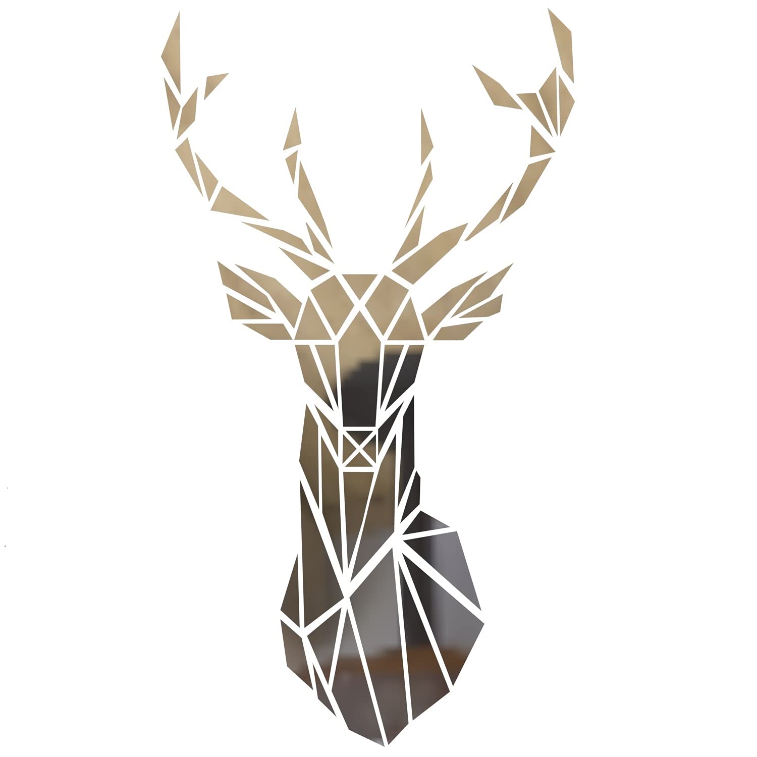 Mirror Wall Sticker 3D Deer Wall Sticker DIY Modern Wall Pictures for Decoration Bedroom Living Room TV Sofa Background Trooplex Three-dimensional Sticker Made of Acrylic Silver Decoration (M, 57x35)