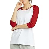 ShyCloset Women 3/4 Sleeve Baseball Tee - Raglan Shirts Jersey Tops Quarter Sleeve Shirt Tees