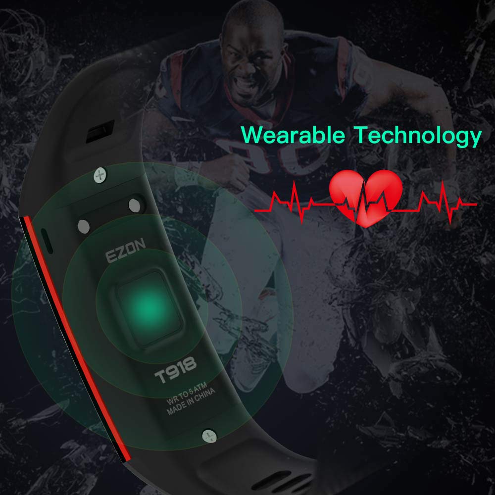 EZON Bluetooth Smart Watch Fitness Tracker Color Screen Smart Bracelet with Pedometer Music Control Camera Remote Shoot Heart Rate Sleep Monitor Health T918 (Green)