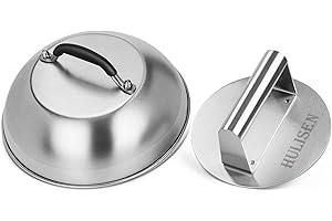 HULISEN Cheese Melting Dome & Smashed Burger Press, 6.2" Grill Press with 9" Basting Cover, Stainless Steel Burger Smasher, Griddle Accessories Kit for Flat Top Grill Cooking Indoor/Outdoor