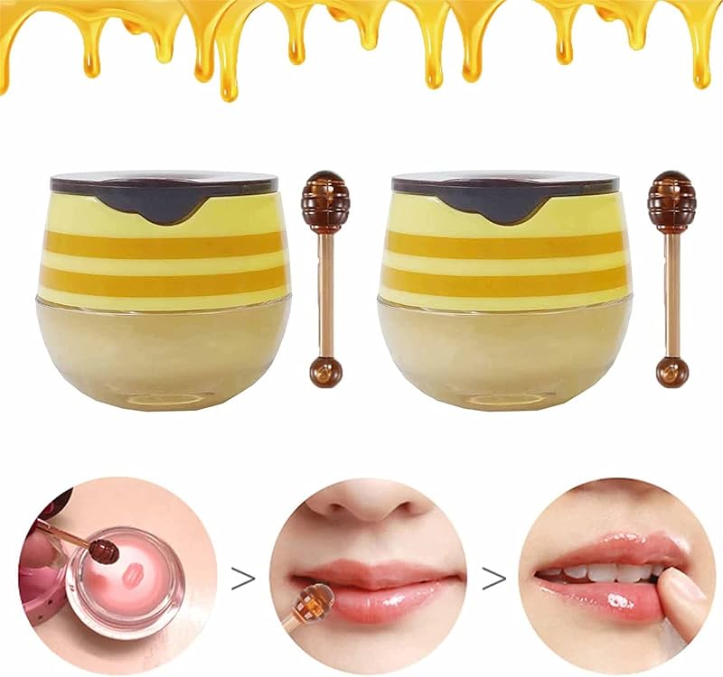Kzlibkon 2PCS Bee Lip Balm Honey Pot Propolis Moisturizing Dry Cracked Lip Scrub