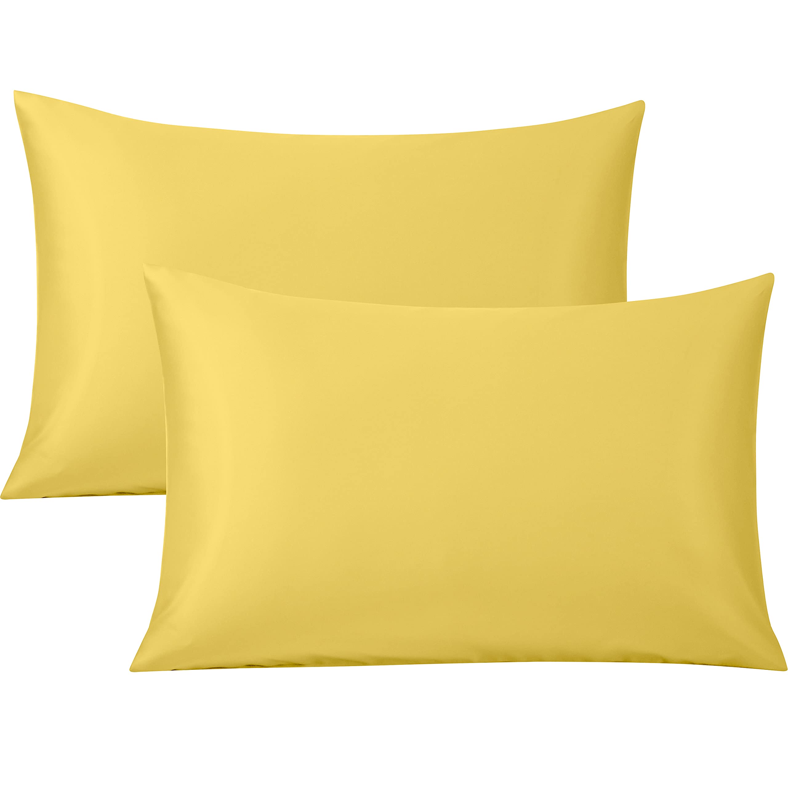 FLXXIE 2 Pack 500 Thread Count 100% Egyptian Cotton Pillowcases, Super Cozy and Breathable Queen Pillow Cases with Envelope Closure, 50x75 cm, Yellow