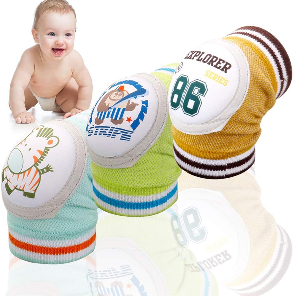 Sibosen 3 Pairs Baby Knee Pads for Crawling, Anti-Slip and Soft Thick Pads Protect Elbows and Leg for Boys & Girls