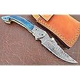 FN-31 Custom Handmade Damascus Steel Folding Knife- Beautiful Colored Bone Handle - Handcrafted knife, Bone Knife