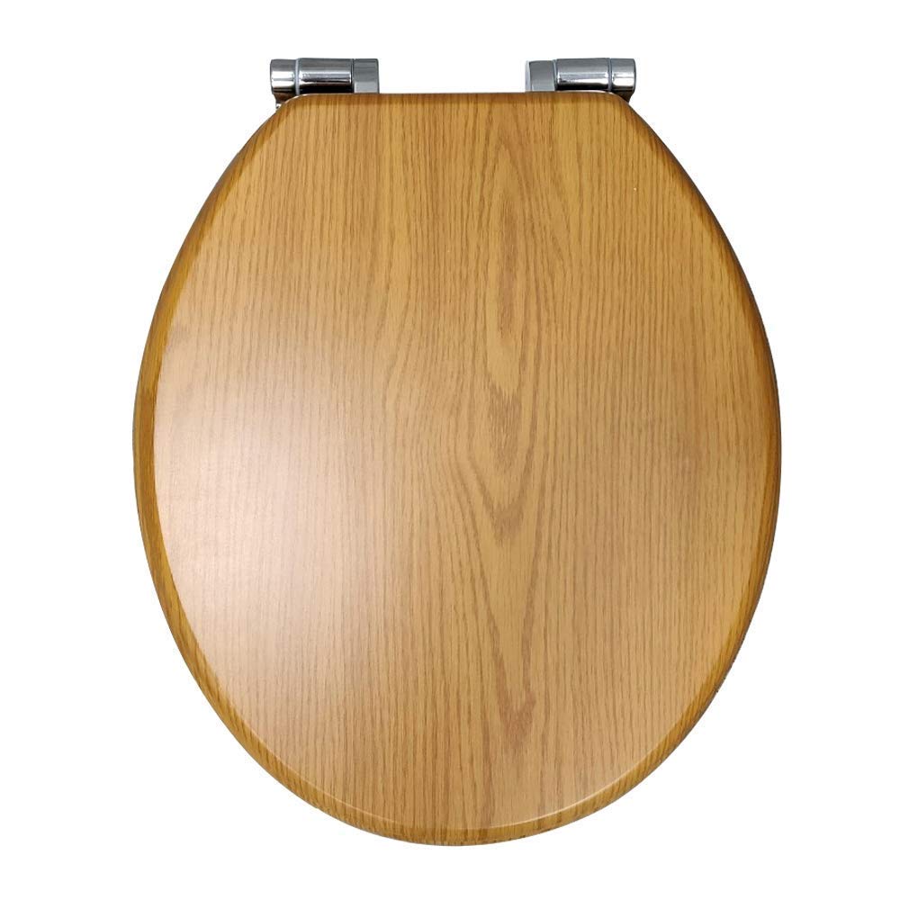 Oak Toilet Seat | Wood Oak Effect | Traditional Style | Soft Close Hinges | Universal Size | Bathroom Toilet Seats