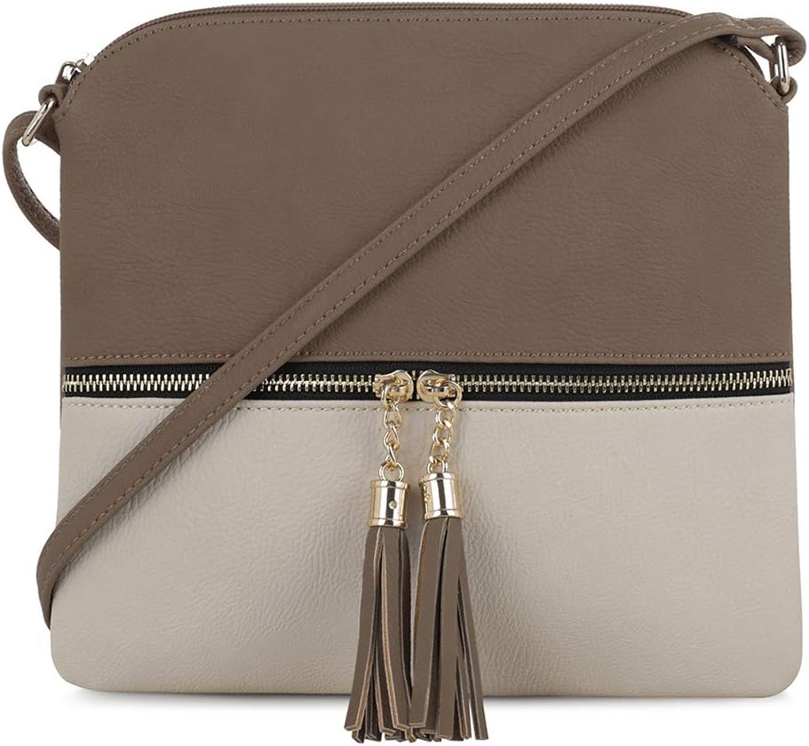 SG SUGULightweight Medium Crossbody Bag Shoulder Bag with Tassel and Zipper Pocket