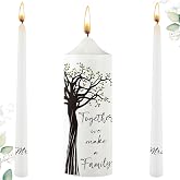 Frienda 3 Pcs Unity Candle Set for Wedding Ceremony,Tree Style | Taper Candles with Gold Holders, Catholic Religious Ceremony Accessories, Eucalyptus Leaf Design for Church Unity Ritual