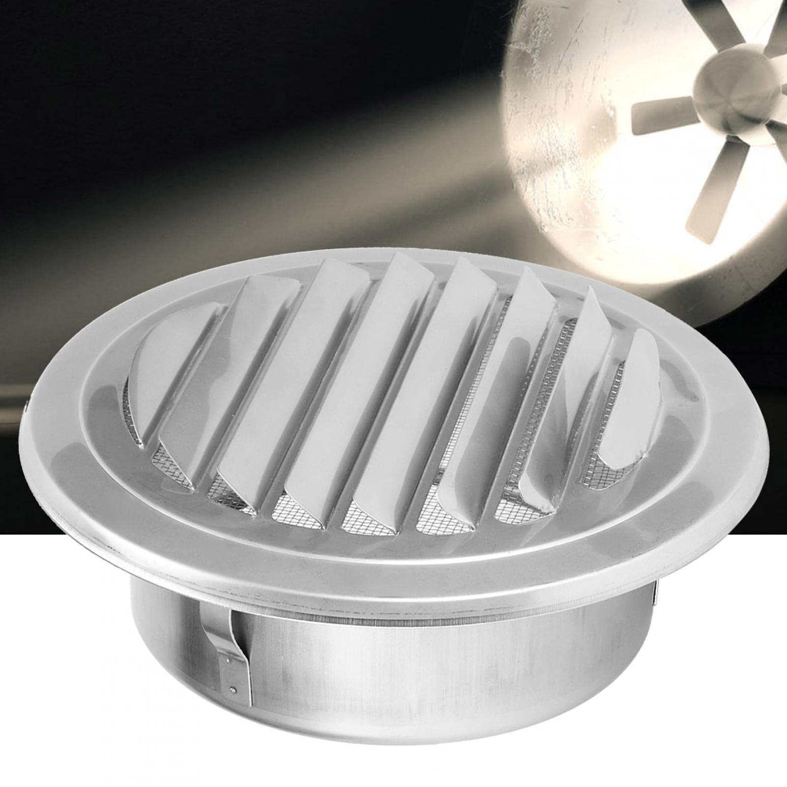 Round Air Vent, Pipe Cover Flat Grille Duct Vent Hood 304 Stainless Steel 125mm Diameter Windproof Insectproof