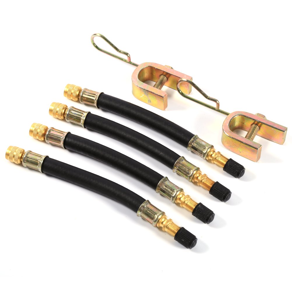 Aramox long tyre Valve extension clip Stem Extenders 140, Dually 4x 140mm Flexible Tyre Schrader Valve Stem Extender Extension adapter Tire Wheel Truck Transit Adaptor + Clamps For Rv Dual Tires