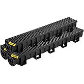 VEVOR Trench Drain System Channel Drain 5.9x5.1-Inch HDPE Drainage Trench | Black Plastic Garage Floor Drain with Plastic Grate, 6x39 Trench Drain Grate, with 6 End Caps, for Garden, Driveway-6 Pack