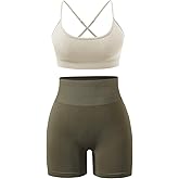 Workout Sets for Women 2 Piece Outfits High Waisted Yoga Shorts with Adjustable Strappy Sports Bra Gym Sets