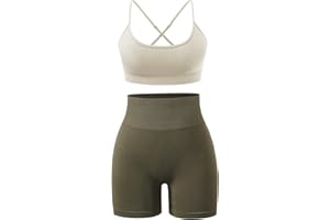 Ourgifts Workout Sets for Women 2 Piece Outfits High Waisted Yoga Shorts with Adjustable Strappy Sports Bra Gym Sets