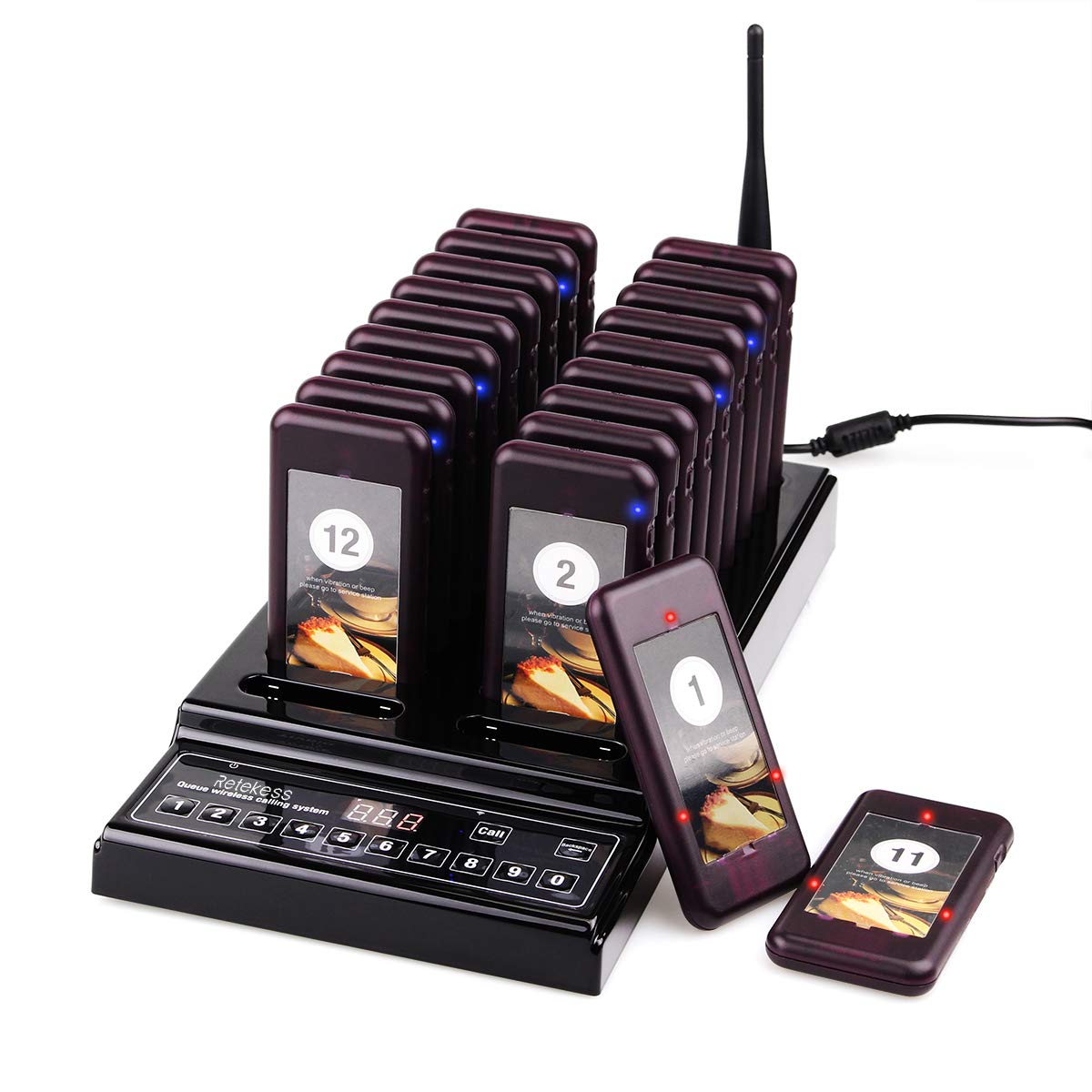 Retekess T112 Classic Restaurant Pager System, Food Buzzer System, Outdoor 500M, Easy Setup, 360 mAh Battery 36H, 3 Modes of Prompt, Pagers and Beepers for Hotel, Cafe, Bistro (20 Pagers) (UK Plug)
