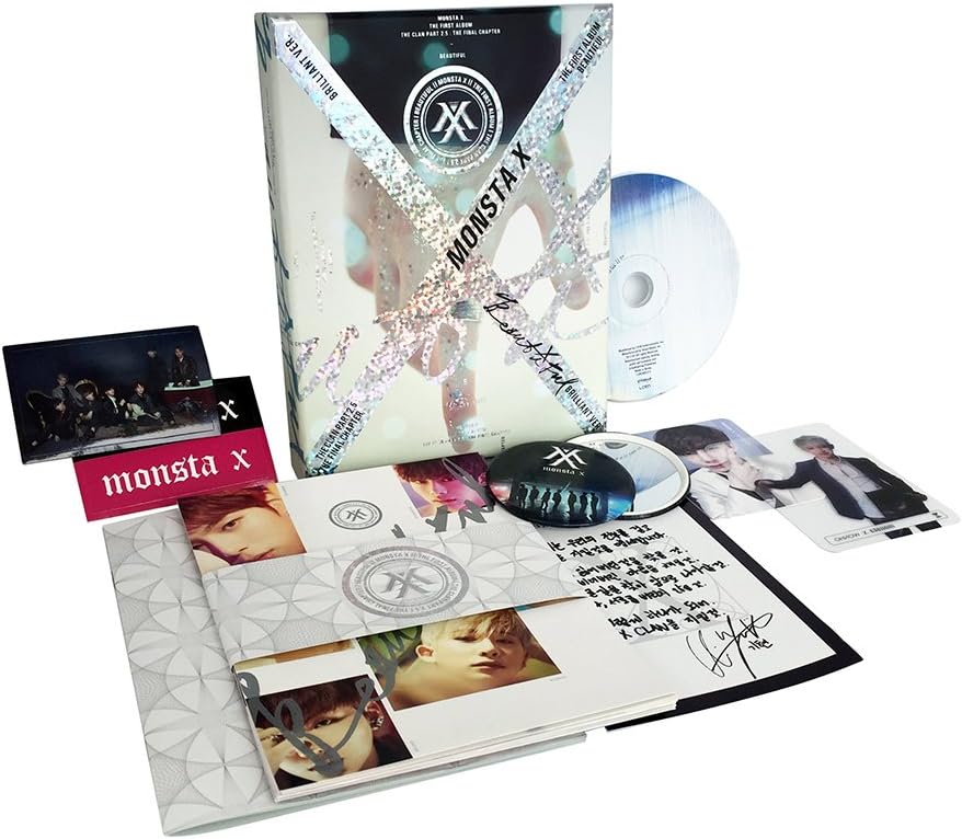 MONSTA X 1st Album - Beautiful (Vol.1) [ BRILLIANT Ver ] CD + Photobook + Booklet + Photocard + Sticker + Oath Paper + Free Gift (White)