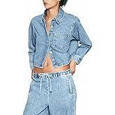 Women Crop Denim Jacket Shacket Long Sleeve Jean Shirt Lapel Collar Denim Shirt Blouse