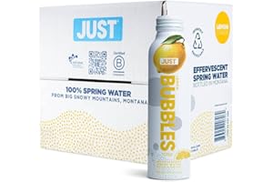 JUST WATER JUST Bubbles Lemon - Pure Premium Sparkling Spring Water in a Fully Recyclable Reusable Eco-Friendly Bottle - 100% Mountain-Sourced Carbonated Water with Naturally Occurring Minerals, 16 Fl Oz (Pack of 12)