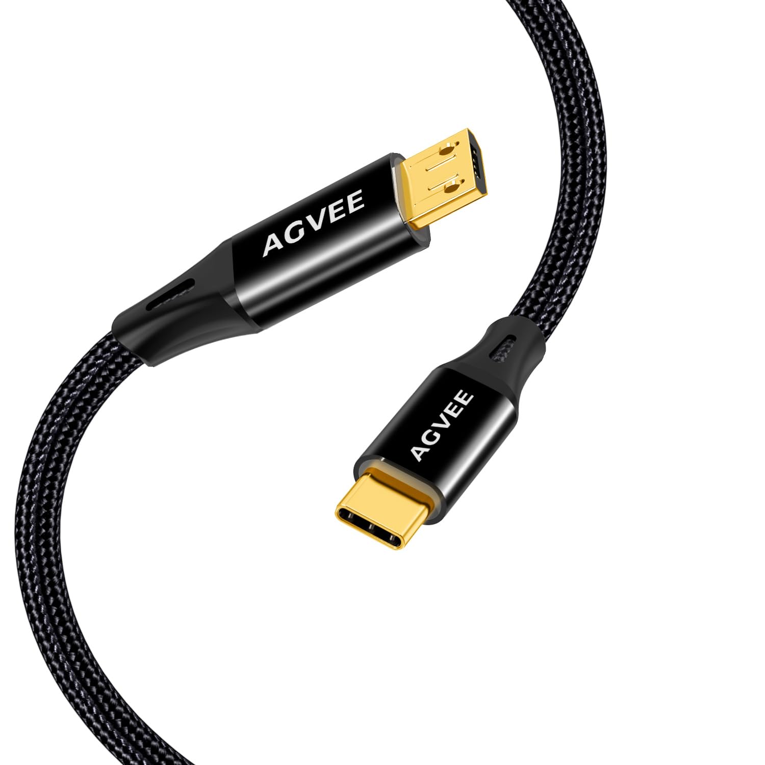 Photo 1 of AGVEE 2 Pack 6.6ft USB-C to Micro USB Cable, Gold Plated End Tips, Braided Charger Data Sync Cord Charging Adapter for Micro USB Devices, PS4, Kindle, Android Phone, Black