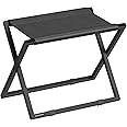 SONGMICS Luggage Rack, Foldable Suitcase Stand, Metal Luggage Holder, Synthetic Leather, Easy to Assemble, for Guest Room, Hotel, Bedroom, Ink Black and Charcoal Gray URLR009B01