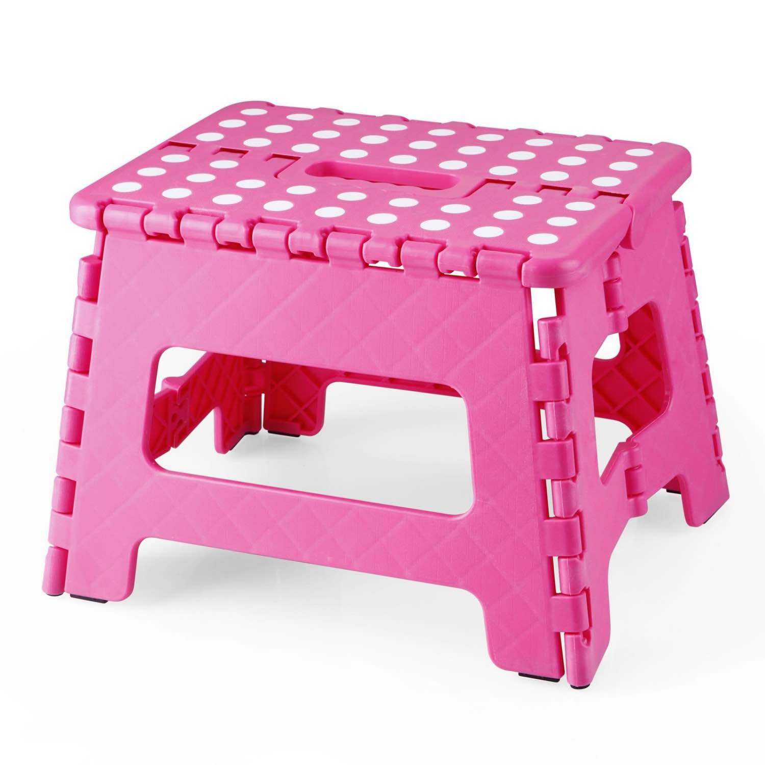 Photo 1 of PandaEar Folding Step Stool with Handle, 9 Inch Collapsible Foldable Small Plastic Foot Stool for Kids, Great for Bathroom Kitchen, Bedroom(Pink)