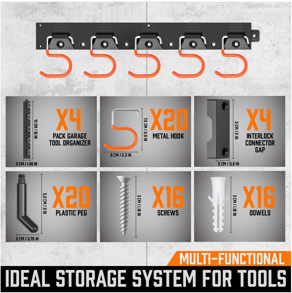 HORUSDY 64 Inch Adjustable Storage System, Wall Mount Tool Organizer, Tool Hangers for Mop and Broom Holder Shovel, Rake, Broom, Mop Holder, Etc. - - 