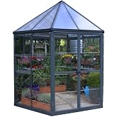 Palram - Canopia Oasis Hex 7' x 8' Polycarbonate Aluminum Greenhouse, Gray | Outdoor Backyard Home Garden Walk-In DIY Kit, Twin-Wall UV Protected, Heavy-Duty Aluminum Frame, Lockable Door, Roof Vent