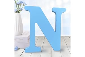 AOCEAN 6 Inch Blue Wood Letters Unfinished Wooden Letter for Wall Decor Decorative Standing Letter Slices Sign Board Decoration for Craft Home Party Projects (N)
