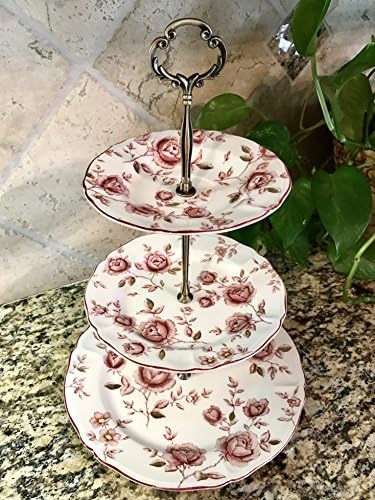 Three Tier Stand, Cake Stand, Dessert Stand, Cup Cake Stand, Jewelry Stand, Vanity Tray, Appetizer, Tidbit, Center Piece, Rose