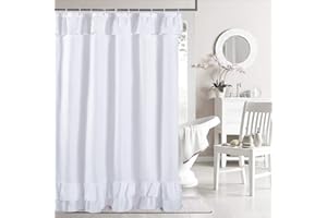 YOSTEV White Ruffle Shower Curtain Farmhouse Fabric Cloth Shower Curtains for Bathroom,Standard Size 72x72 Inches