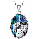 MONGAS Horse Necklace Sterling Silver Horse Abalone Shell Pendant Necklace Animal Jewelry for Women