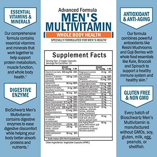 Men's Multivitamin with Vitamin C A B D3 E Zinc for Immune Support Once Daily Supplement for