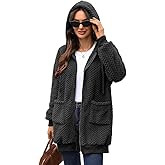 Dugcew Women Mid-Long Fleece Zip Up Jacket Sherpa Hoodie Fuzzy Jacket Warm Winter Teddy Coat with Pockets