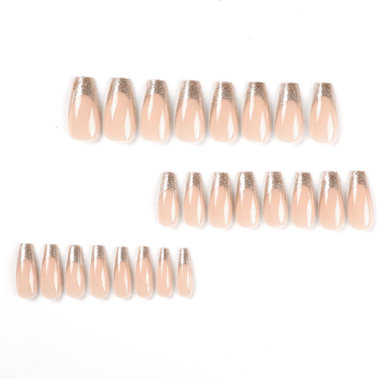 DANMANR Long Press on Nails Square French Fake Nails Full Cover Nude Acrylic False Nails for Women and Girls 24PCS (Gold Shiny) - Image 2