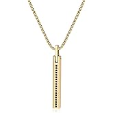 COAI CZ Paved Bar Pendant Necklace for Men, Stainless Steel Necklace for Men, 20-26" Box Chain