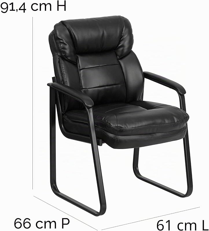 Sedia reception direzionale, imbottitura parziale, con supporto lombare e base a slitta, ecopelle nera, set da 1 pezzo